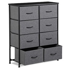 8 Drawer Fabric Storage Dresser with Black Steel Frame Wood Top for Bedroom Grey