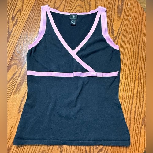 Y2K Vintage INC ärmelloses Top schwarz mit rosa Schleifendetail Small