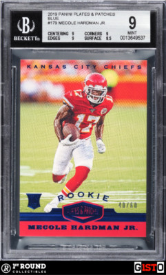 POP 1: Mecole Hardman Jr. RC BGS 9: 2019 Plates & Patches Blue Rookie Gisto /60