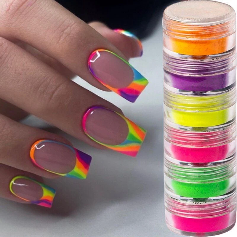 Nails Art Glitter Set 6PCS Fluorescent Nail Powder Neon Pigment Eyeshadow  Powder