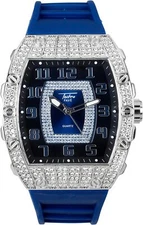 Men Iced Watch Bling Rapper Simulate Lab Diamond Rubber Luxury Rectangle Silver