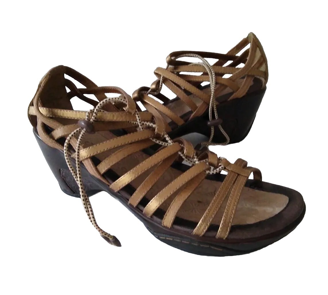 Jambu Sport Women's Size 8.5 M Leather Sandals Strappy Wedge Heels Shoes Comfort