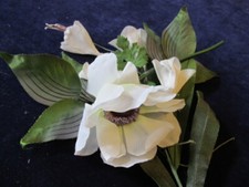 Vintage Millinery Flower Collection White w/Cool Leaves 2-5" German H2578