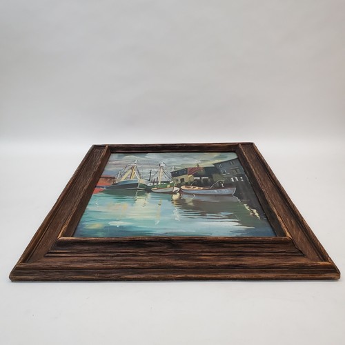 Vintage Boston Harbor Scene Oil on Canvas Board Framed at Hatfield's Color Shop - Picture 7 of 19
