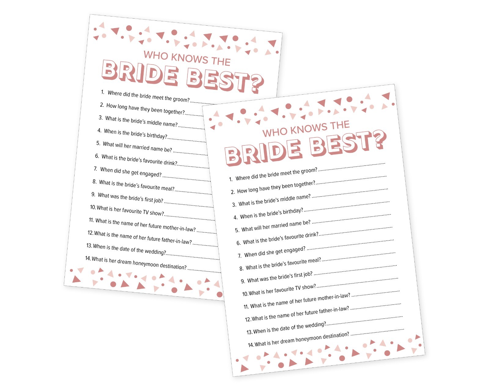 Hen Party Games Accessories Who Knows The Bride Advice To Bride Hen