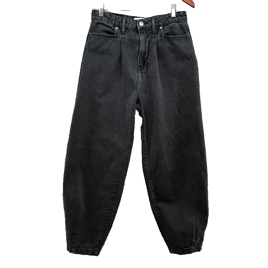 Zara The 90s Balloon Shadow Black Barrel Jeans Womens 4 Edgy Goth Streetwear
