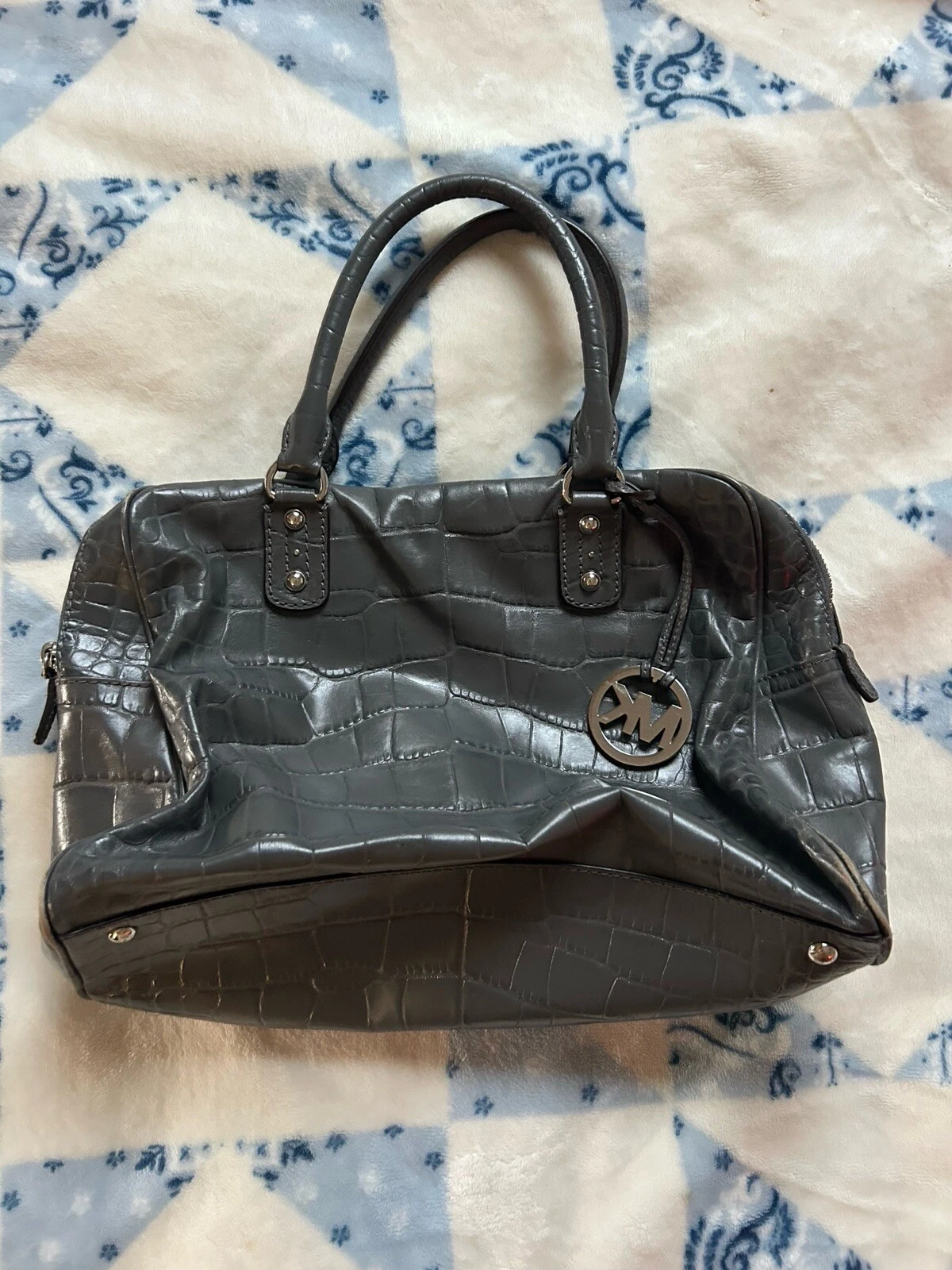 Borsa a mano Michael Kors Hamilton in pelle grigia coccodrillo goffrata borsetta tote bag