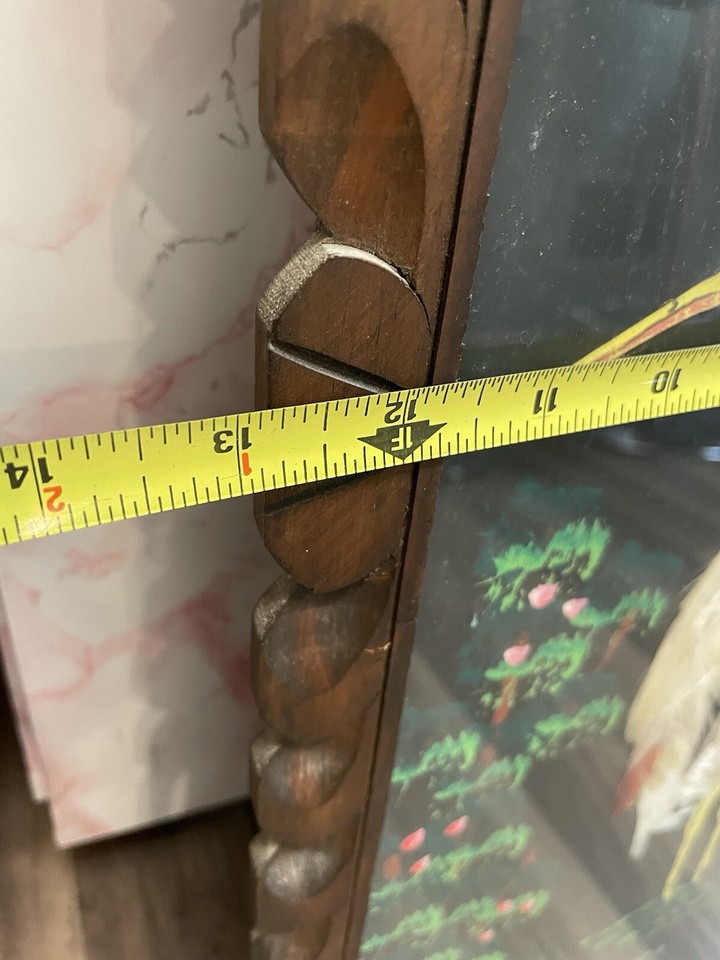 Vtg Large Mexican Folk Art Feathercraft Feather Bird Carved Cedar Frame