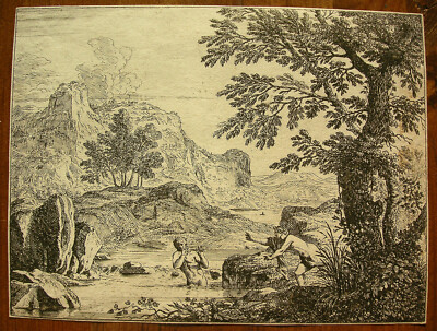 FELIX MEYER `SALMACIS AND HERMAPHRODITE; LANDSCAPE' N. 8, ETCHING ~1680