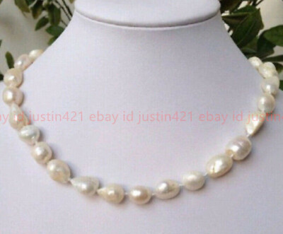 18" Natural Gray South Sea Baroque Freshwater Pearl Necklace - 9-10mm Large Pearls, Unenhanced, Hook Clasp