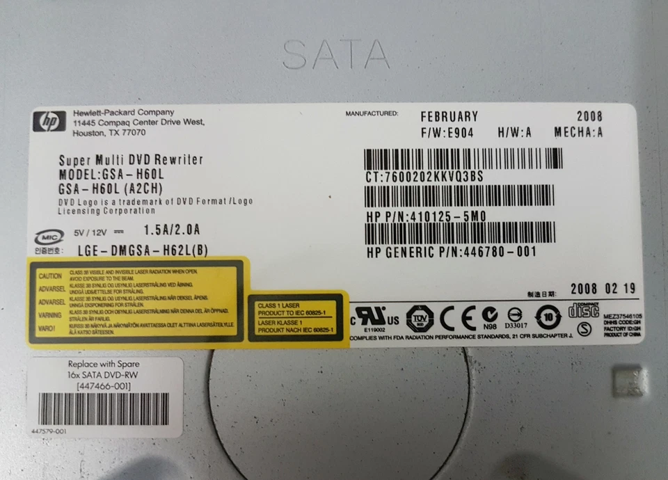 HP GSA-H60L 410125-5M0 DVD±RW Dual Layer DVD Writer Internal SATA Optical Drive - Image 3 of 3