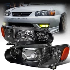 For 2001 2002 Toyota Corolla JDM Headlight Black Housing Corner Lamps 4pcs Set