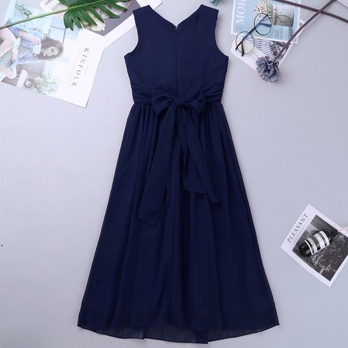 US Girls Kids Chiffon Flower Dress Princess Wedding Bridesmaid Ball Prom Gowns - Picture 8 of 40
