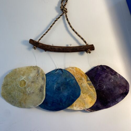 4 pcs Mini Wood & Neon Colored Placuna/Saddle Oyster Wind Chime 9x11 - Picture 3 of 9