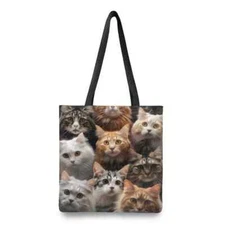 Womens Tote Bag With Vivid WHO'S There Multi Cat Image Adorable & Functional