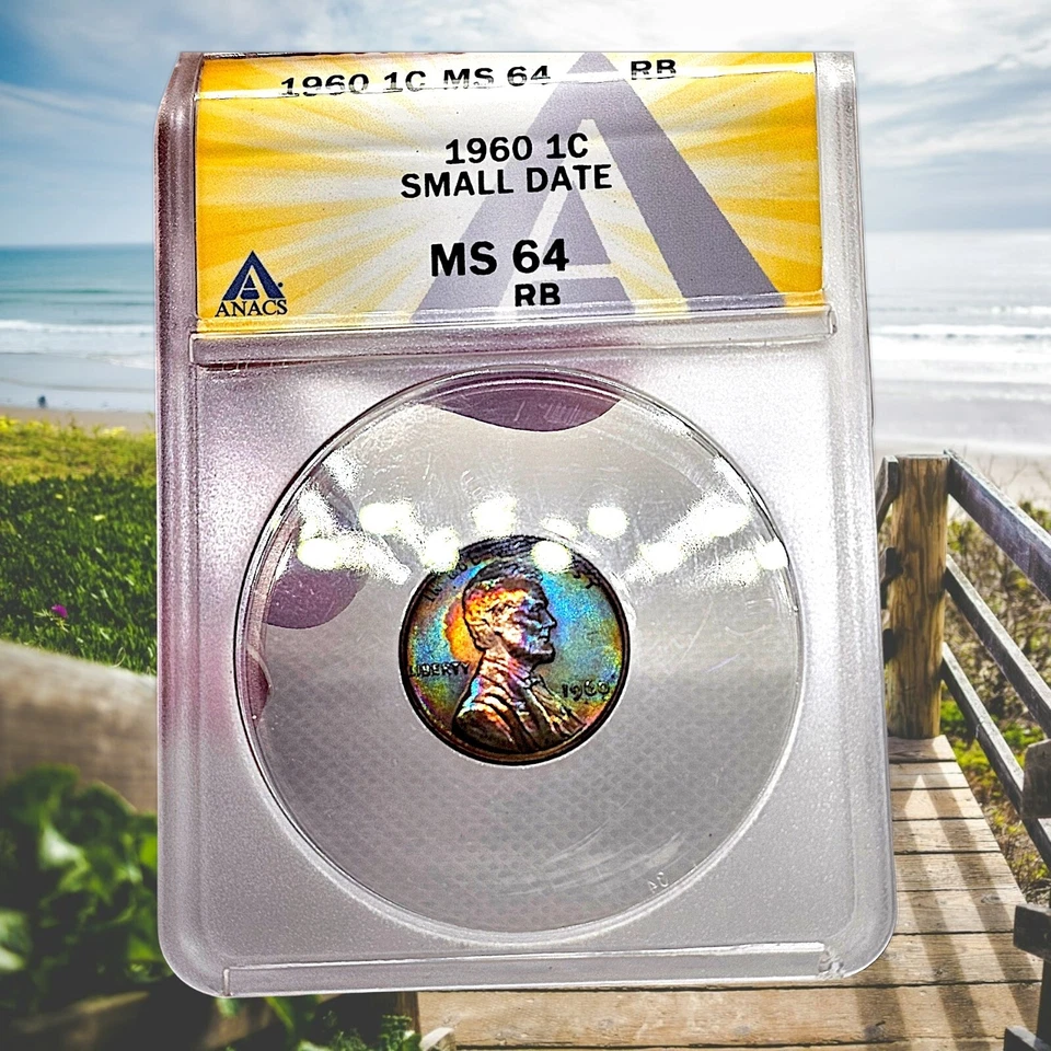 1960 Lincoln Cent 1c Small Date | ANACS MS64 RB | Rainbow Toner Wow! - Image 2 of 4