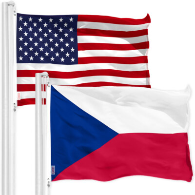 NEW G128 Czech Republic Flag and American USA Flag Set 3x5 FT 150D Polyester