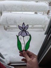 Purple Iris Suncatcher Stained Glass Flower