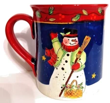 Retired~"Victoria Snowman" Coffee Tea Mug by Susan Winget/Certified Int 4-1/4"T