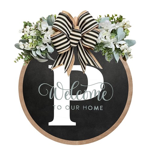 Nom Wreaths for Front Door Personnalize Welcome Sign Wreath 26 Letre - Afbeelding 11 van 38