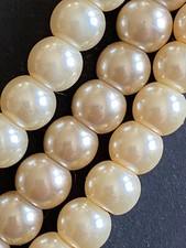 3 Strands 6mm Glass Pearls Neutral Color Round Beads Cream Champagne 75 Pcs