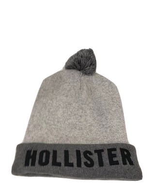 Hollister Hat Knit Light Dark Grey Pom 