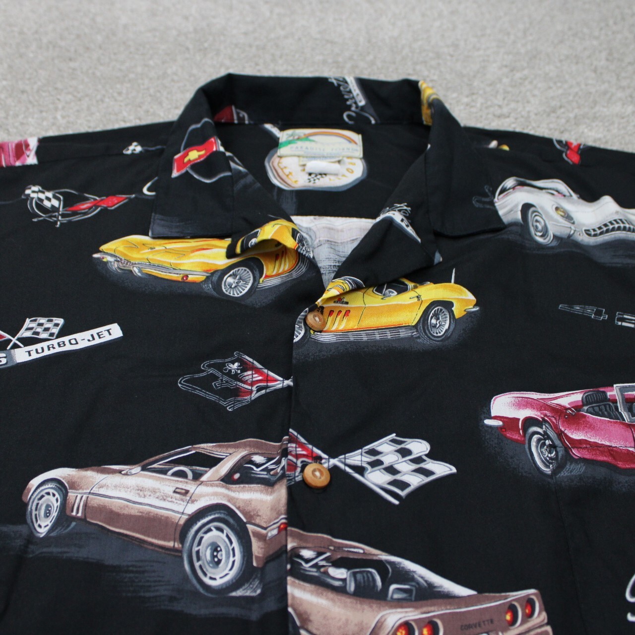 Paradise Found Hawaiian Shirt Mens 4XL Black GM Corvette Classic Cars S/S Rayon