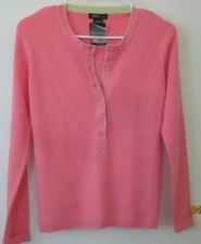 mixit Stretch Womens L Coral Rib Knit Button front long sleeve Sweater