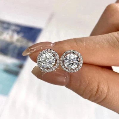14K White Gold Plated 2Ct Round LabCreated Diamond Beautiful Stud Earring