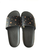Victoria's Secret Pink Single Strap Slides Black Glitter Stars NWT