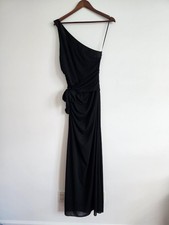 Laundry Size 8 Black Formal Dress One Shoulder Waist Tie Satin Trim Made in USA