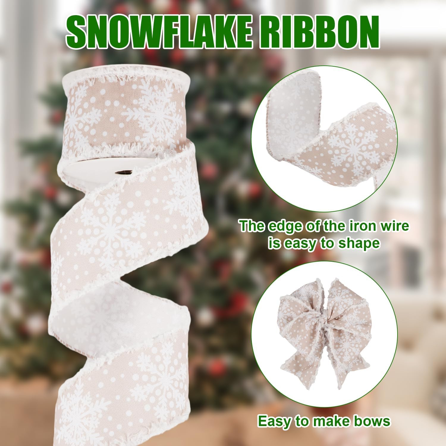 Winter White Snowflake Ribbon - 10Yd x 2.5In with Burrs for Crafting thumbnail 5