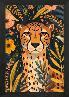 Gepard im Dschungel Blumen gerahmtes Wandbild Poster Leinwanddruck Bild