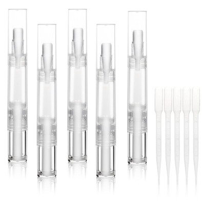 5 Pack 5Ml Transparent Twist Pen for Cuticle Oil Applicator, Empty Nail Oil Pen