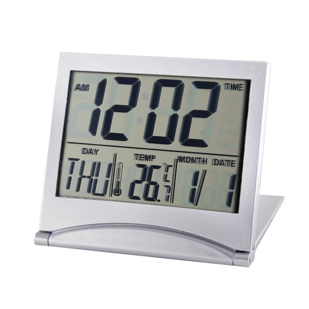 Folding LCD Digital Alarm Clock Desk Table Weather Station Desk Temperature Trav