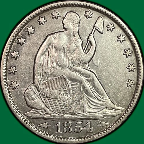 1854-O Seated Liberty Half Dollar Almost Uncirculated AU Coin, Cleaning #32509
