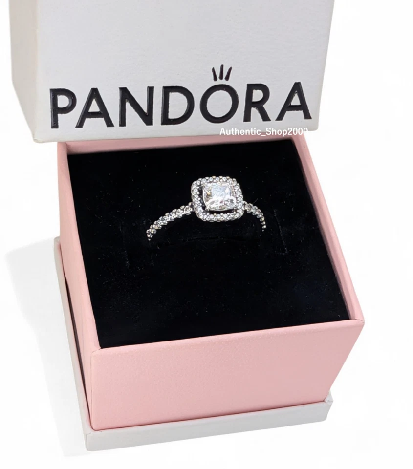 New 100% Authentic PANDORA 925 Ale Sparkling Pave Square Halo Ring 193555C02 - Image 2 of 4