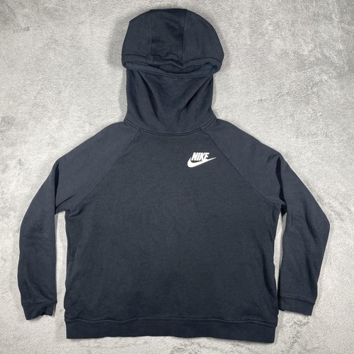 Nike Hoodie Womens XL Black Pullover Hooded Funnel Neck Logo Side Pockets