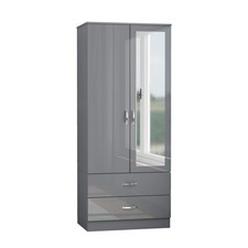 3 Piece Gloss Grey Bedroom Furniture Bedside Table Wardrobe Set Chest of Drawer
