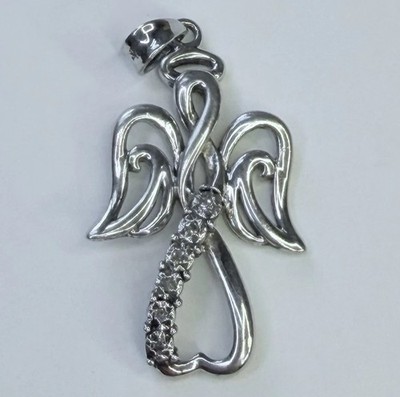 Signed AVF 925 Sterling Silver Simulated Diamond Open Loop Angel Pendant 2.37g