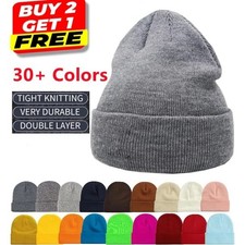Beanie Hat Cap Plain Knit Ski Skull Cuff Winter Warm Slouchy Men Women CF Unisex