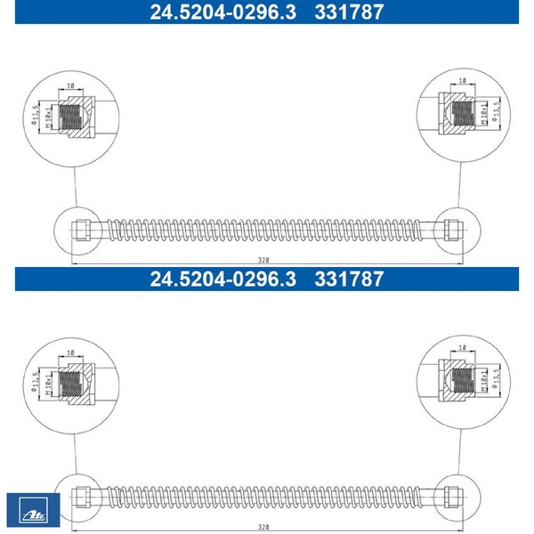 2X Bremsschlauch ATE 24.5204-0296.3 2 BremsschläUche Rechts Links Vorne-image