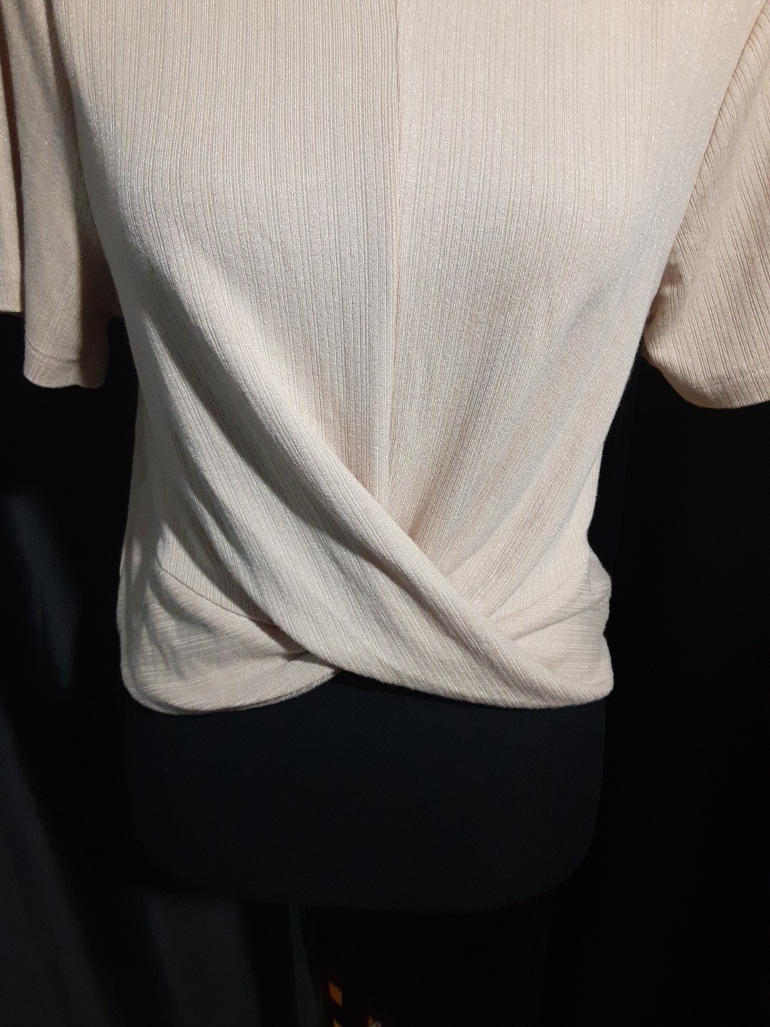 New In Cropped Top Tucked Drape Front Cream Beige Women's L  Boho Beach Summer