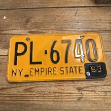 Vintage 1963 New York License Plate Plattsburgh Steel Tab # 6740  Clinton County