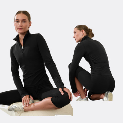Athleta Transcend Half Zip Pullover Black Size S NWT Sold Out Yoga Long Sleeve