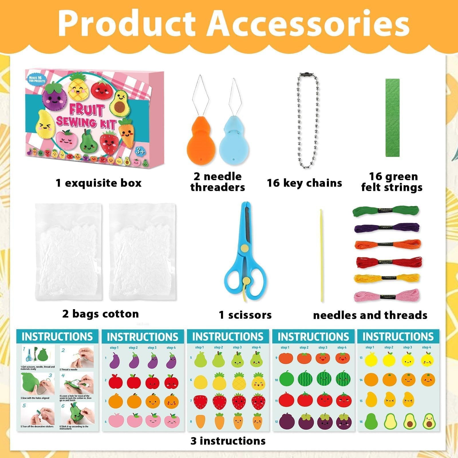 Fruit Sewing Kit for Kids Sewing Felt Plush Stuffed Ornament Fruit Vegetable ...