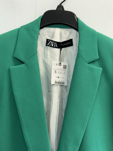 NEW ZARA Green Tailored Blazer Women’s S One Button Structured Jacket Green - Afbeelding 3 van 10