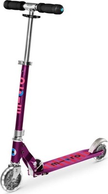 Micro Sprite LED-Scooter, lila Streifen, Aluminium, LED-Räder mit Dynamo,