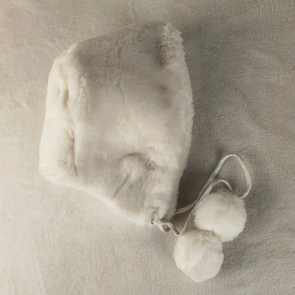 Sombrero de piel sintética vintage capucha gorro pompón corbatas blanco para mujer Foto 2 de 4