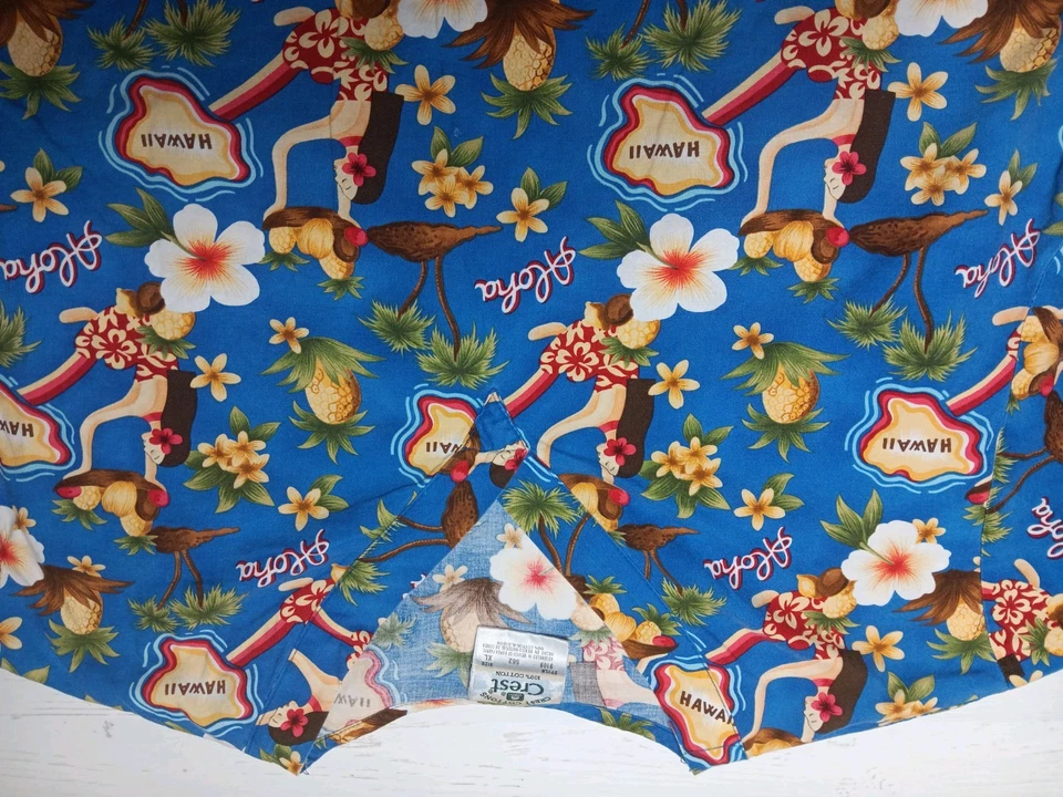 CREST COTTON HAWAIIAN PRINT ALOHA SCRUBS TOP MEDICAL DENTAL SZ XL 2 POCKET SS - Image 3 of 4